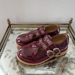 Coco Jumbo Mary Jane Shoes Girls Size 1.5 Burgundy Patent Double Buckle Lug Sole